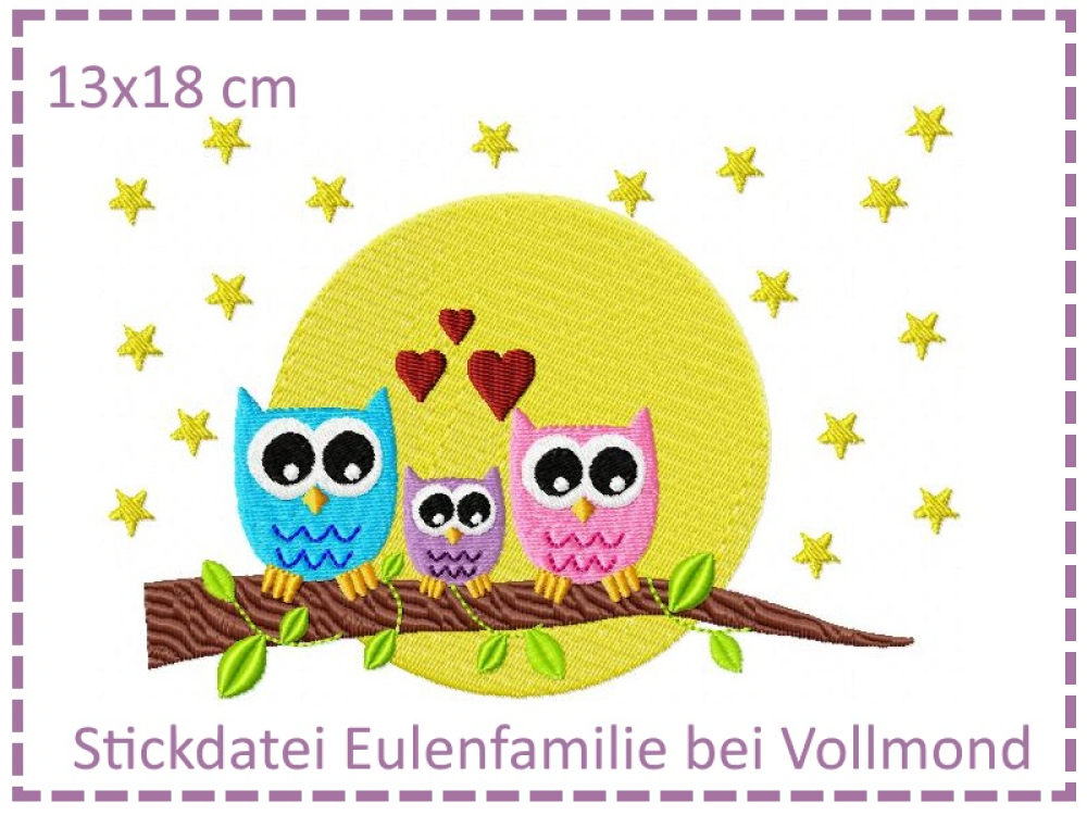 Eulenfamilie bei Vollmond 13x18